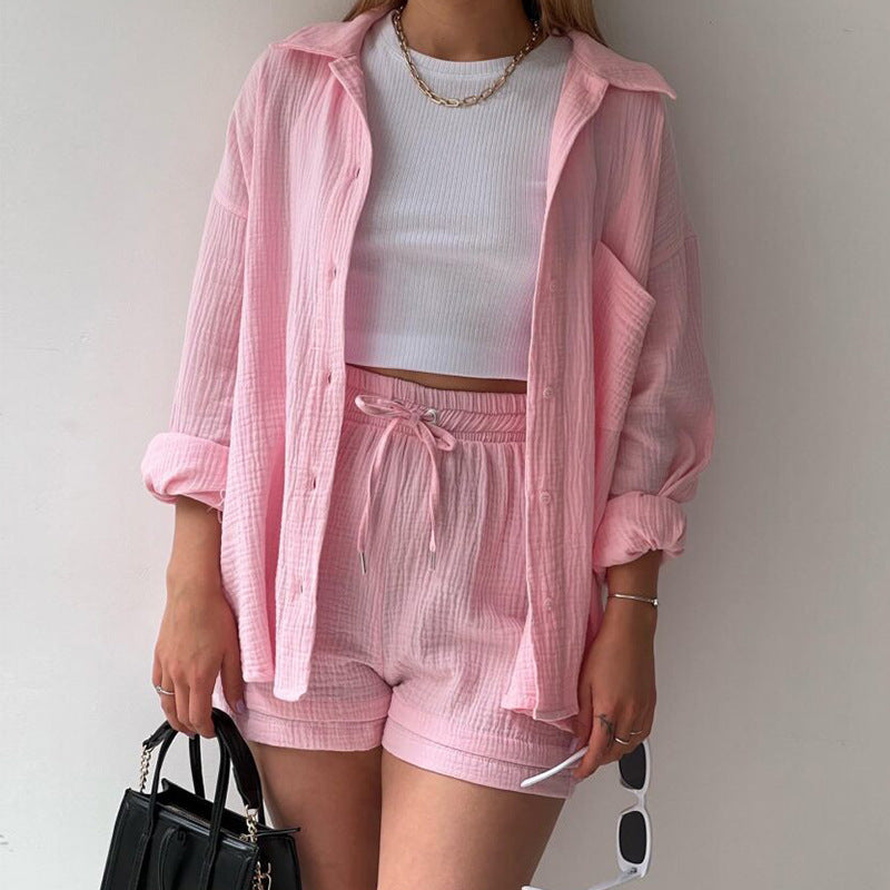 Damen lässiges Set mit oversized Hemd und bequemen Shorts Stalluxe