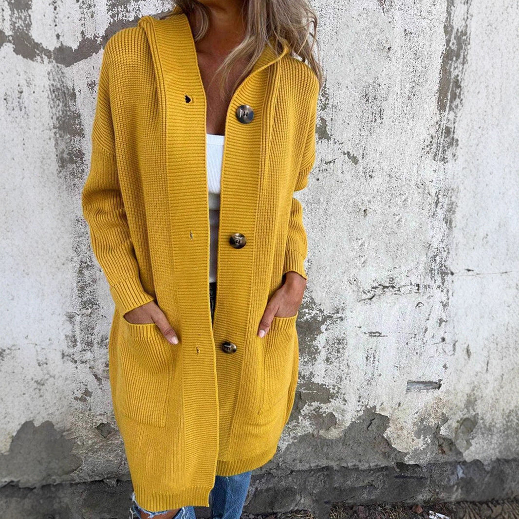 Damen Strickjacke mit Kapuze und Knöpfen Stalluxe