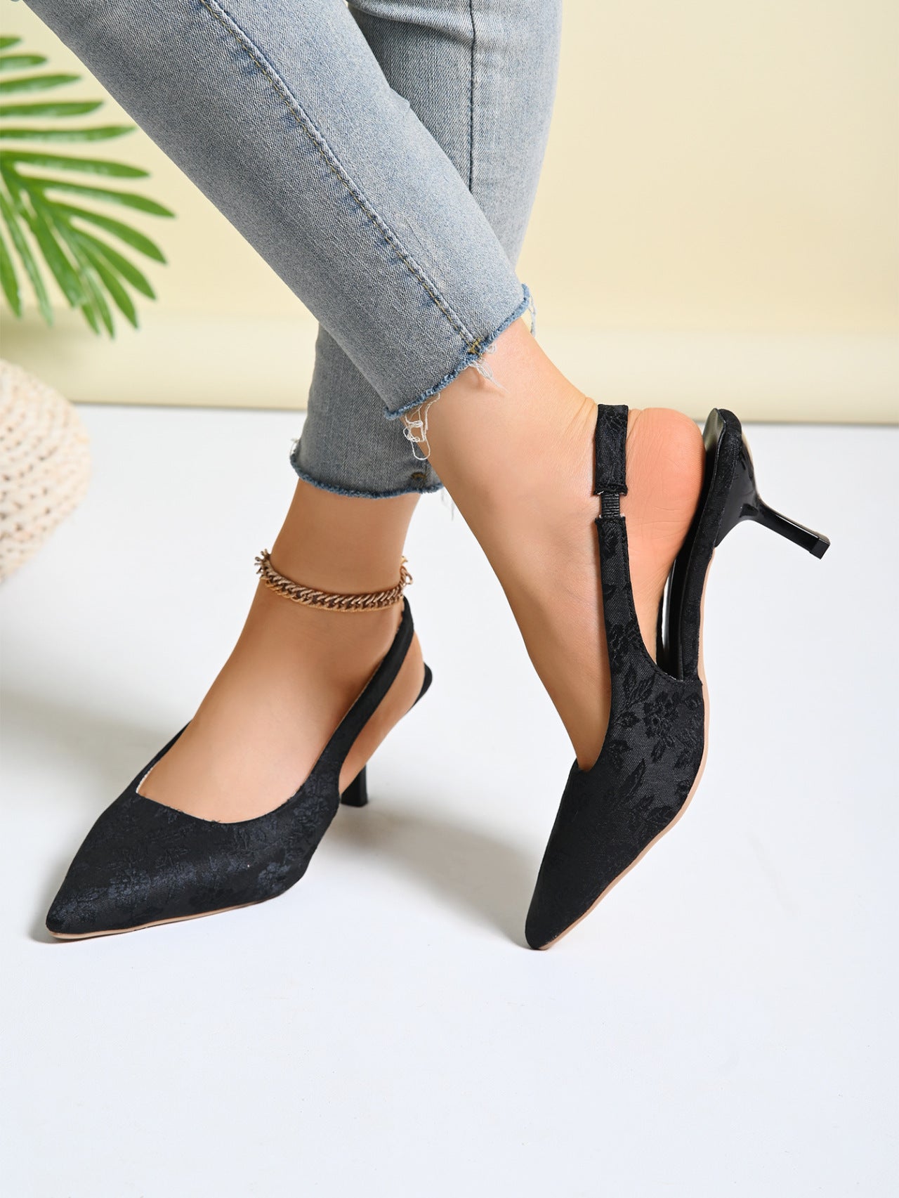 Damen elegante Slingback-Pumps mit floralem Jacquard-Muster Stalluxe
