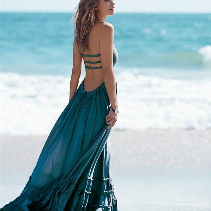 Damen Langes Sommerkleid mit elegantem Rüschensaum und Spaghettiträgern Stalluxe