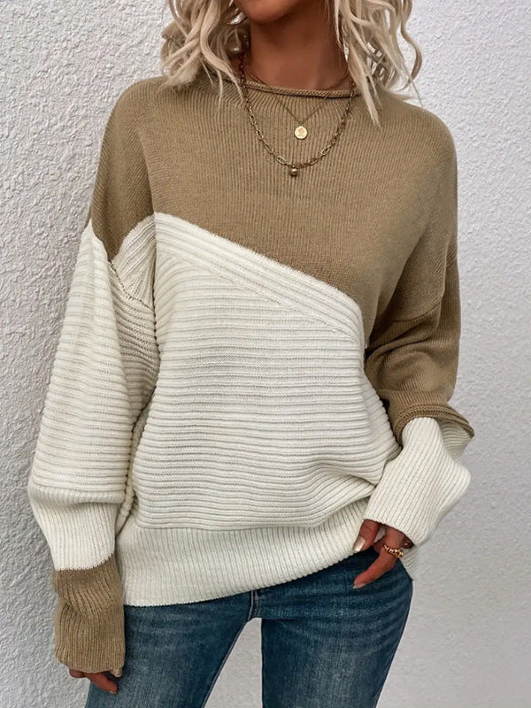 Damen lässiger Pullover mit kontrastierenden Texturen und lockerem Schnitt Stalluxe