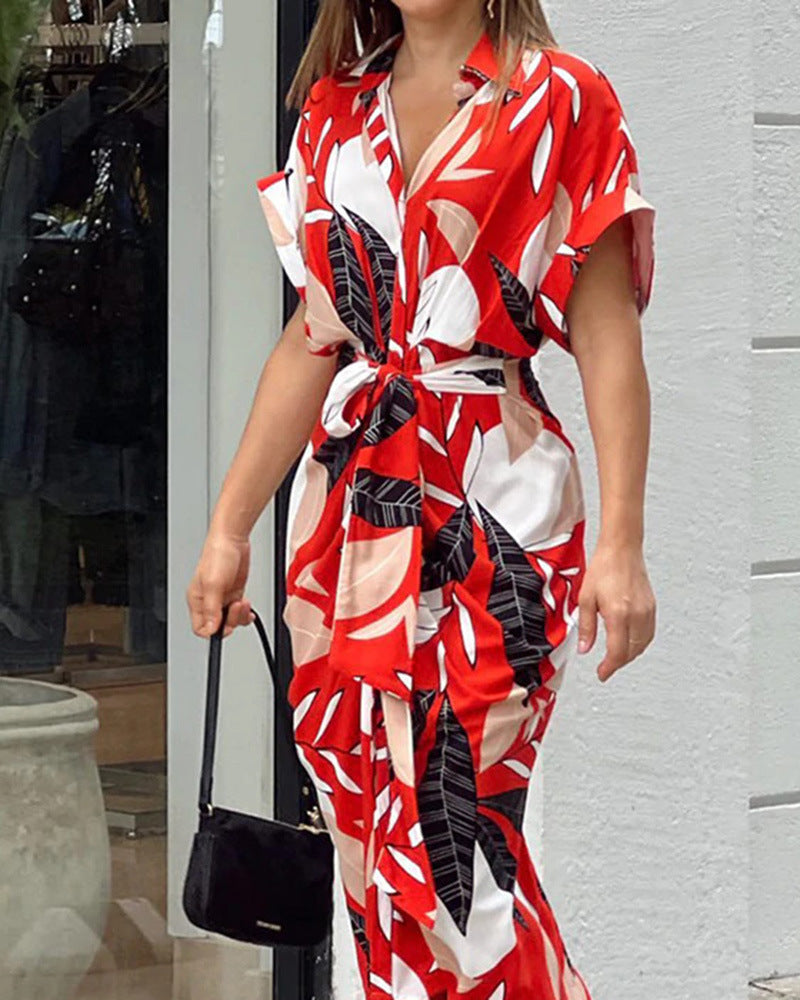 Damen Hemdblusenkleid mit floralem Wickeldesign und Taillengürtel Stalluxe