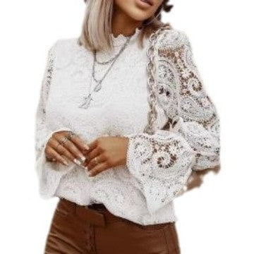 Damen Elegante Spitzenbluse mit Volantärmeln Stalluxe