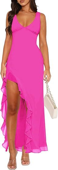 Damen Maxikleid mit asymmetrischem Saum und Rüschendetails Stalluxe