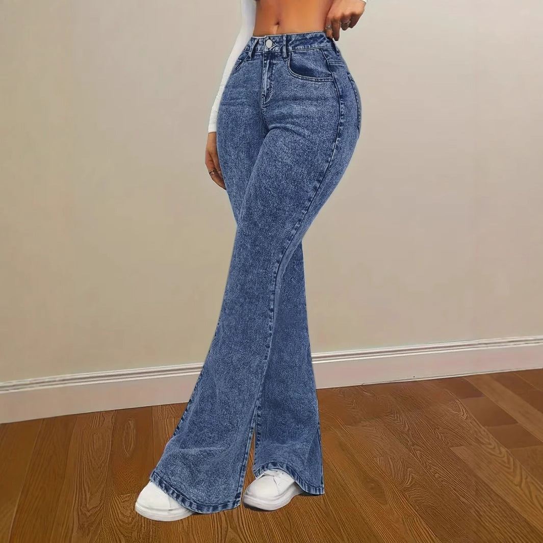 Damen Flared Jeans mit hohem Bund und seitlichen Schlitzen Stalluxe