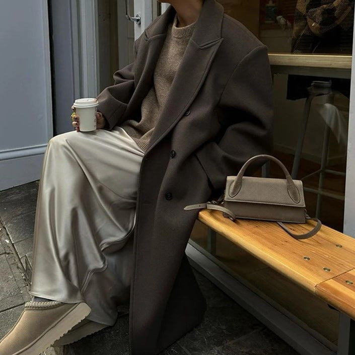 Damen Eleganter Langmantel mit doppelter Knopfleiste und breitem Kragen Stalluxe
