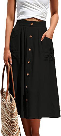 Women's Button-Front A-Line Skirt with Pockets Stalluxe