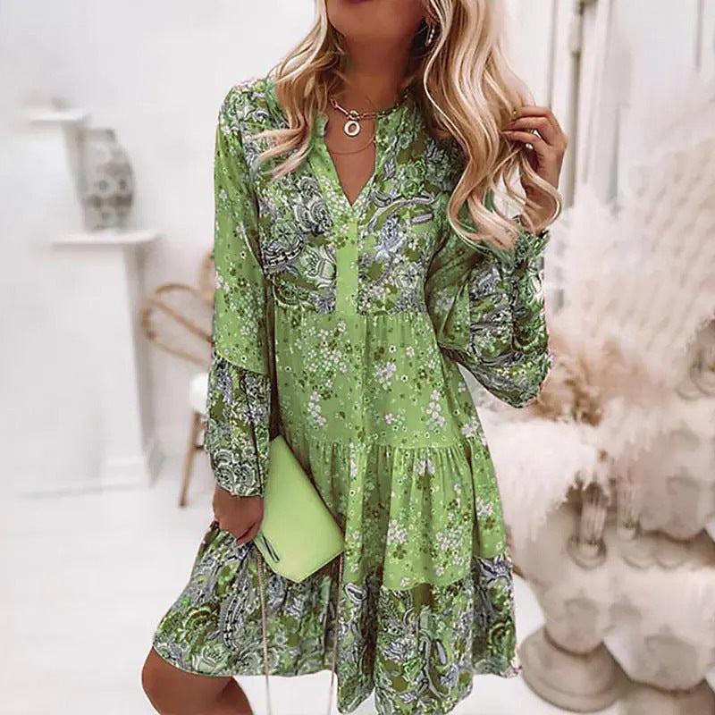 Women's Bohemian Floral Tiered Dress Stalluxe