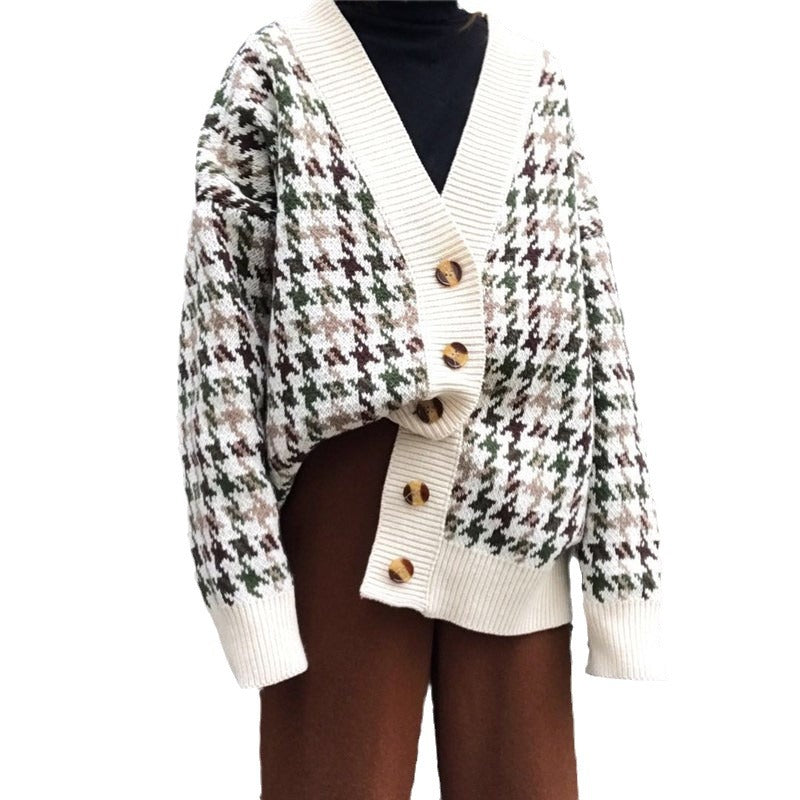 Damen Karierte Strickjacke mit Vintage-Knöpfen Stalluxe