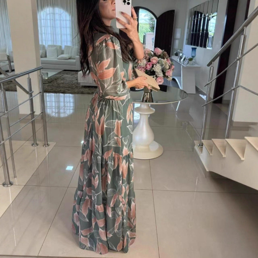 Damen Luftiges Maxikleid mit floralen Details und voluminösen Ärmeln Stalluxe
