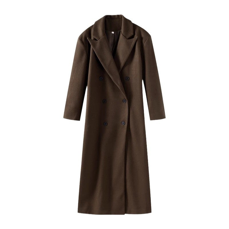 Damen Eleganter Langmantel mit doppelter Knopfleiste und breitem Kragen Stalluxe