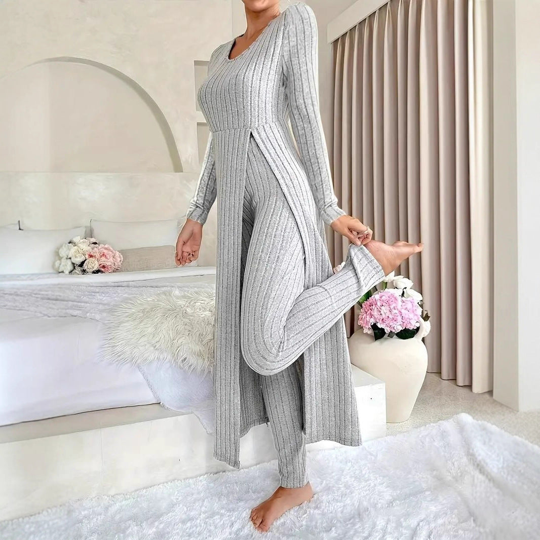 Damen Elegantes Maxijumpsuit mit hochsensibler Struktur und seitlichen Schlitzen Stalluxe