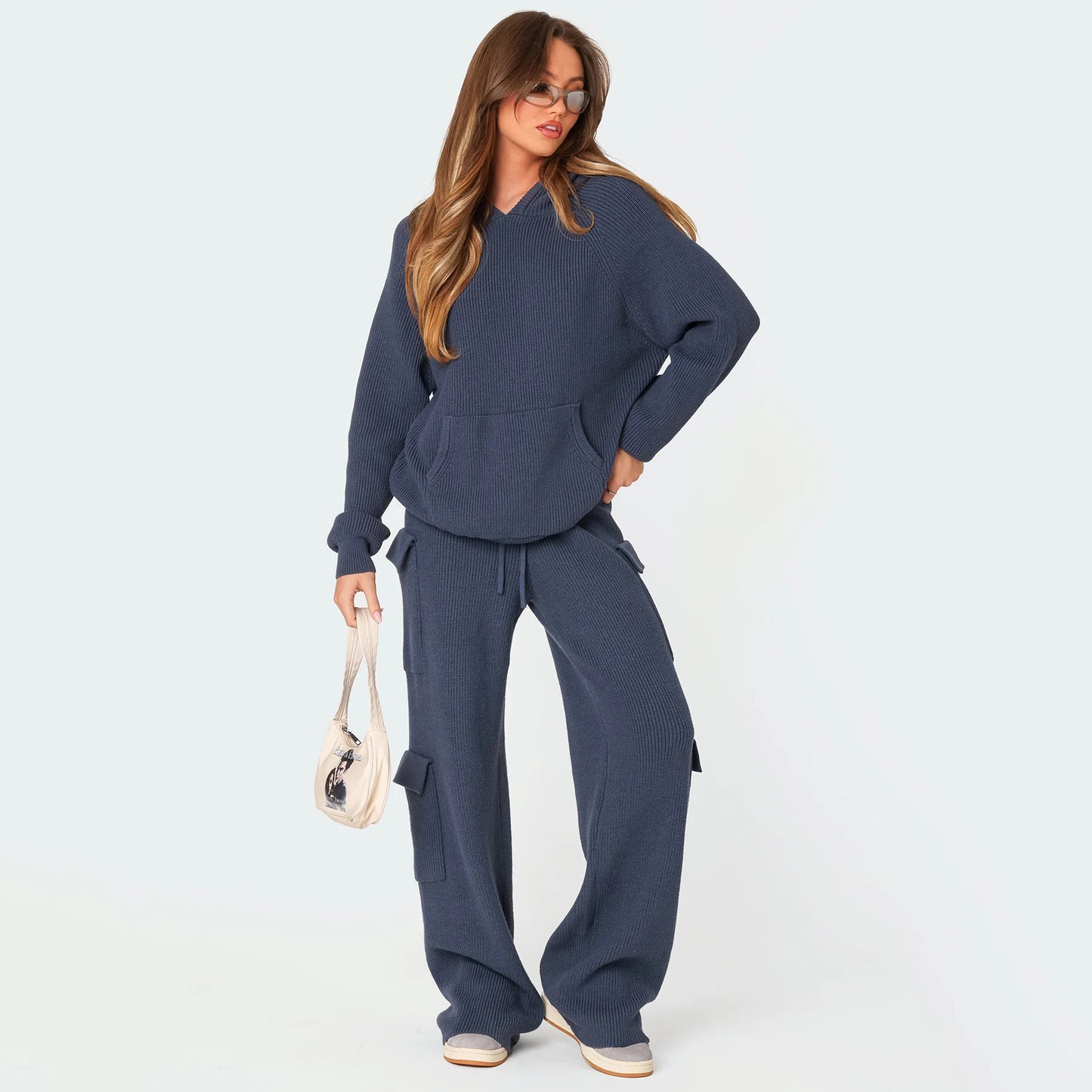 Damen lässiger Hoodie im Rippdesign mit praktischer Kängurutasche Stalluxe