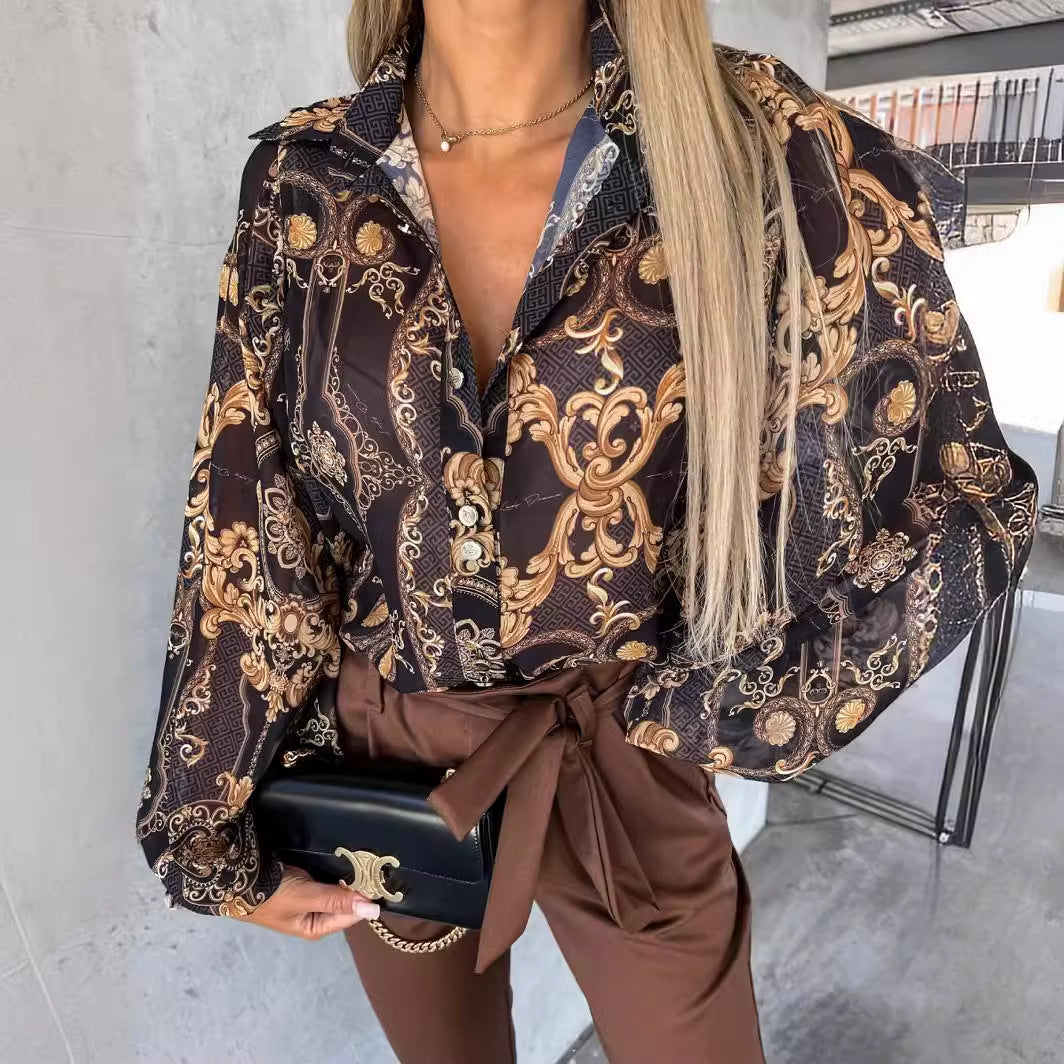 Damen Modebluse mit voluminösen Ärmeln und elegantem Print Stalluxe