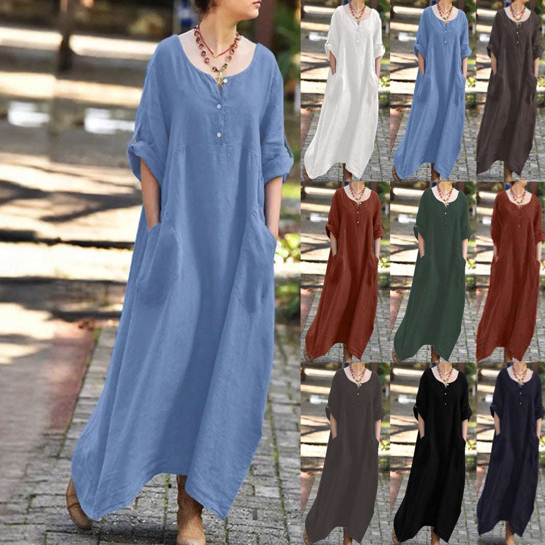 Damen längeres Kleid mit Knopfdetail und praktischen Taschen Stalluxe