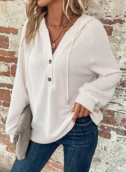 Damen lässiger Hoodie mit Knopfdetails und weit geschnittenen Ärmeln Stalluxe