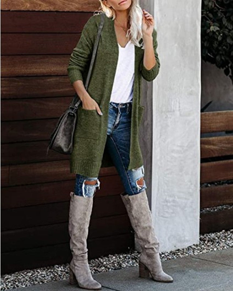 Damen Lange Strickjacke mit offenem Schnitt und lässigem Design Stalluxe
