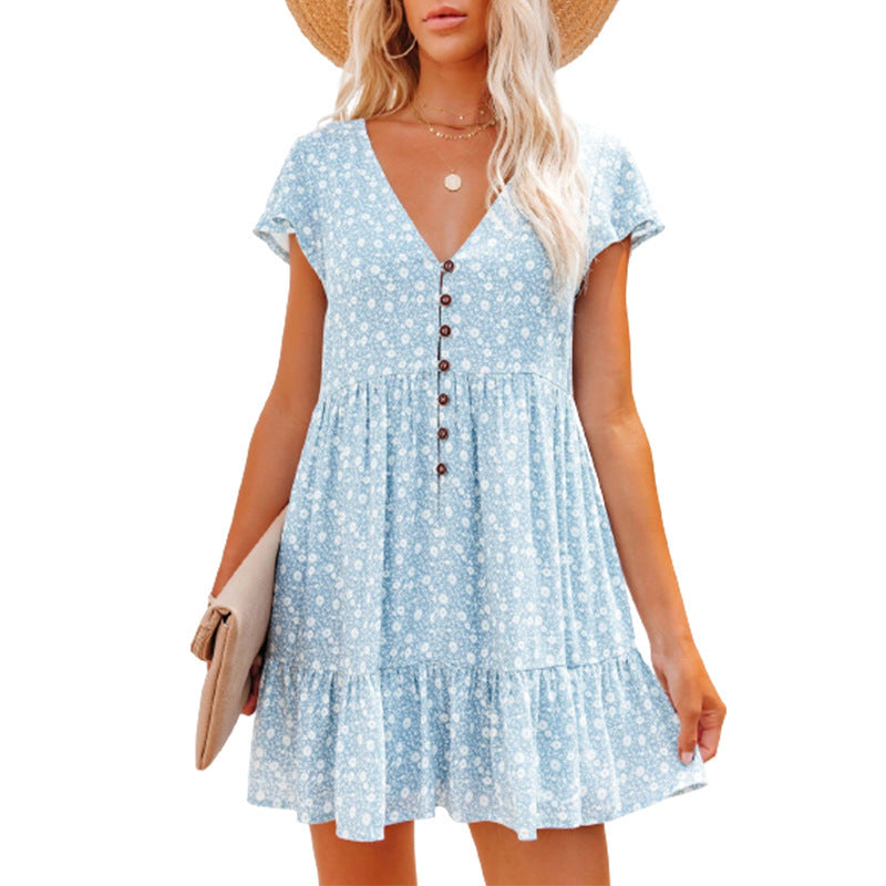 Damen Sommerkleid mit floralen Mustern und Knopfdetails Stalluxe