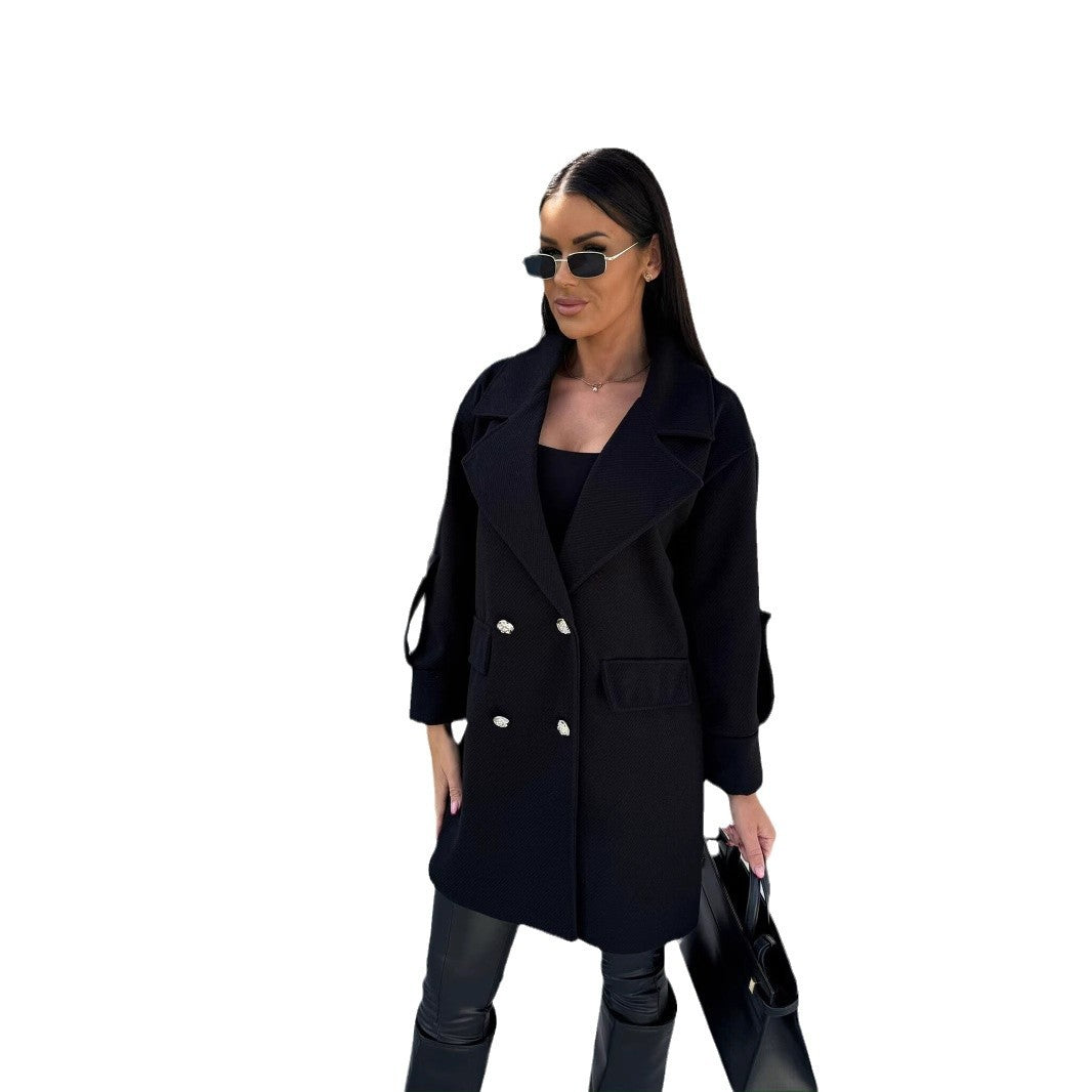 Damen eleganter Oversized-Mantel mit doppelter Knopfleiste und großen Taschen Stalluxe