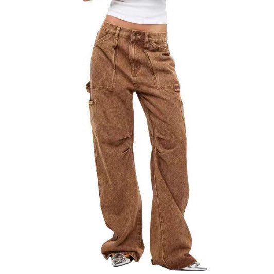 Damen lässige Cargo-Jeans mit verstellbarem Bund Stalluxe