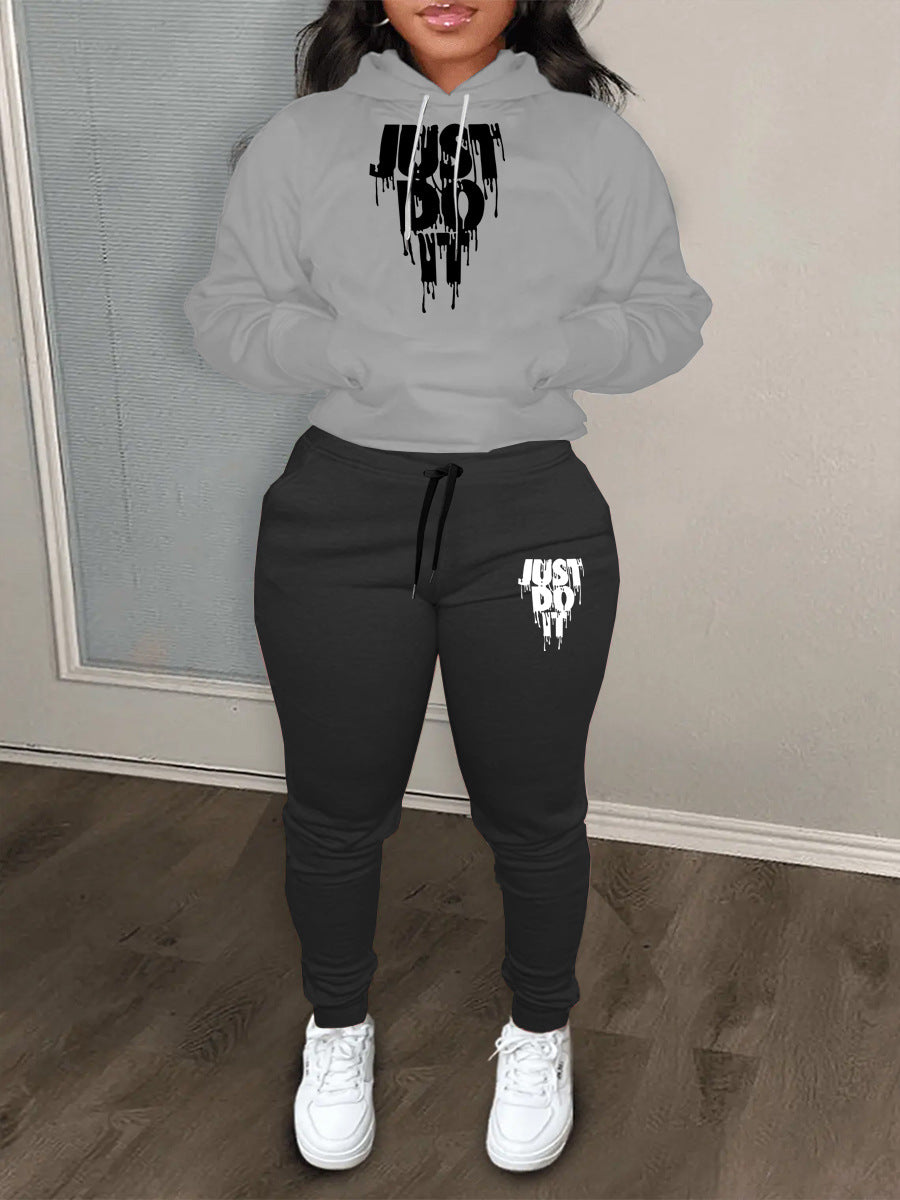 Damen Hoodie und Jogginghose Set mit modernem Grafikdruck Stalluxe