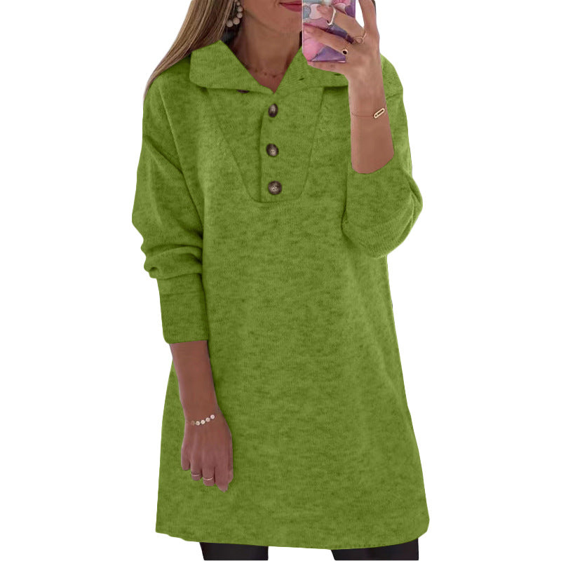 Damen Sweatdress mit Knopfleiste und oversized Kragen Stalluxe