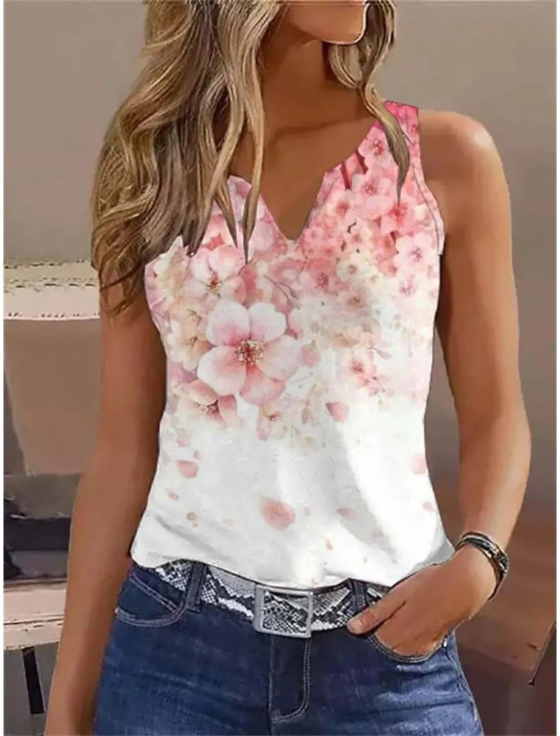 Damen ärmelloses Blusenshirt mit floralem Design Stalluxe