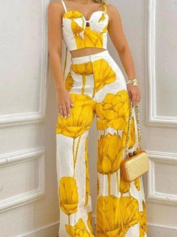 Damen Zweiteiliges Set mit Blumendesign und weitem Schnitt Stalluxe