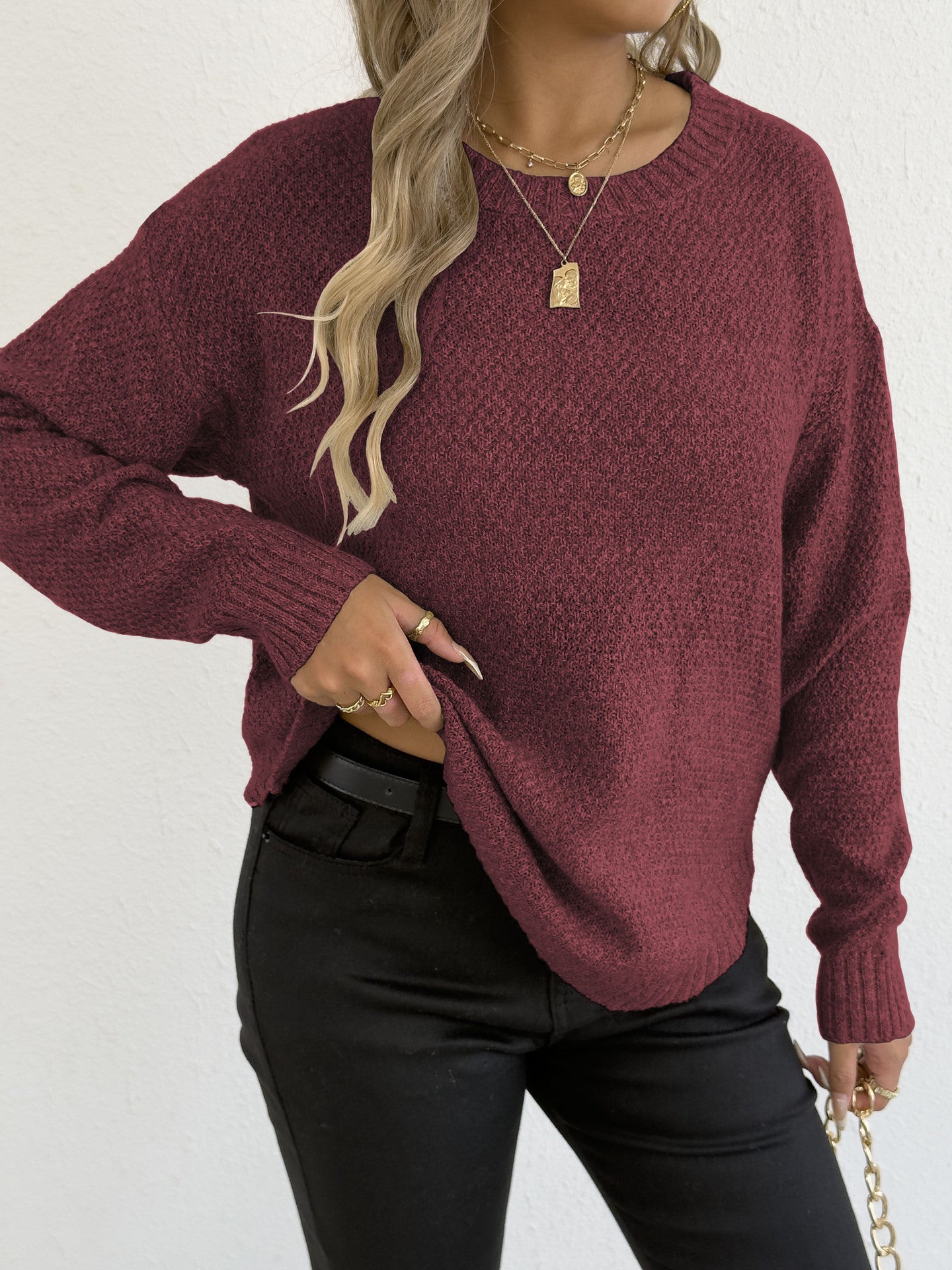Damen lässiger Strickpullover mit hochwertigem Strukturmuster Stalluxe