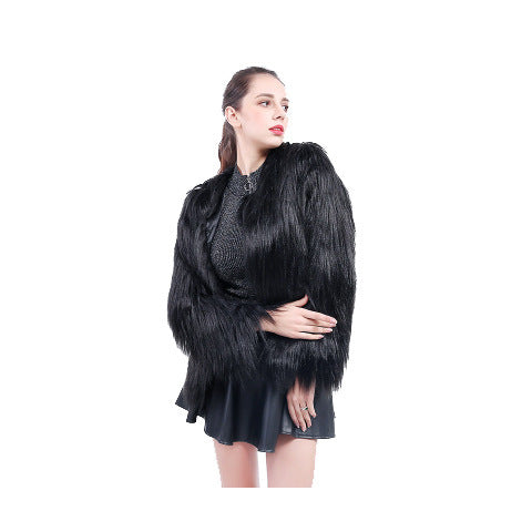 Damen Kuschelweicher Kunstfell-Mantel mit offenem Schnitt und langen Ärmeln Stalluxe