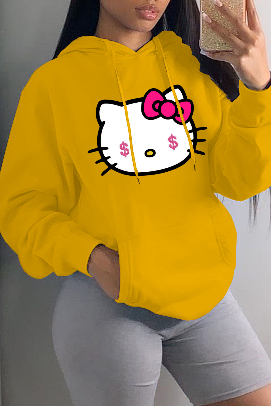 Damen Kapuzenpullover mit kreativem Katzenmotiv Stalluxe