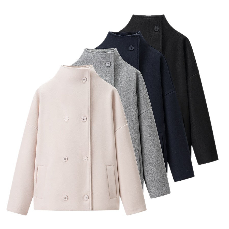 Damen modische Jacke mit hohem Kragen und doppelter Knopfleiste Stalluxe