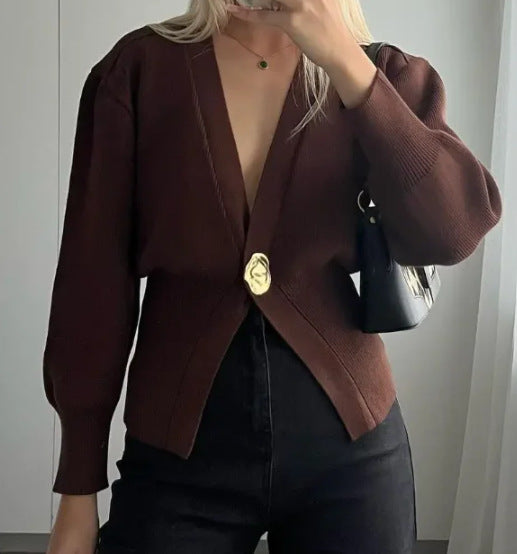 Damen Eleganter und lässiger Cardigan mit tiefem Ausschnitt und Schmuckknopf Stalluxe