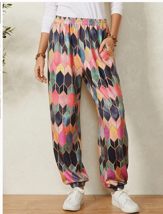 Damen entspannte Pluderhose mit geometrischem Muster Stalluxe