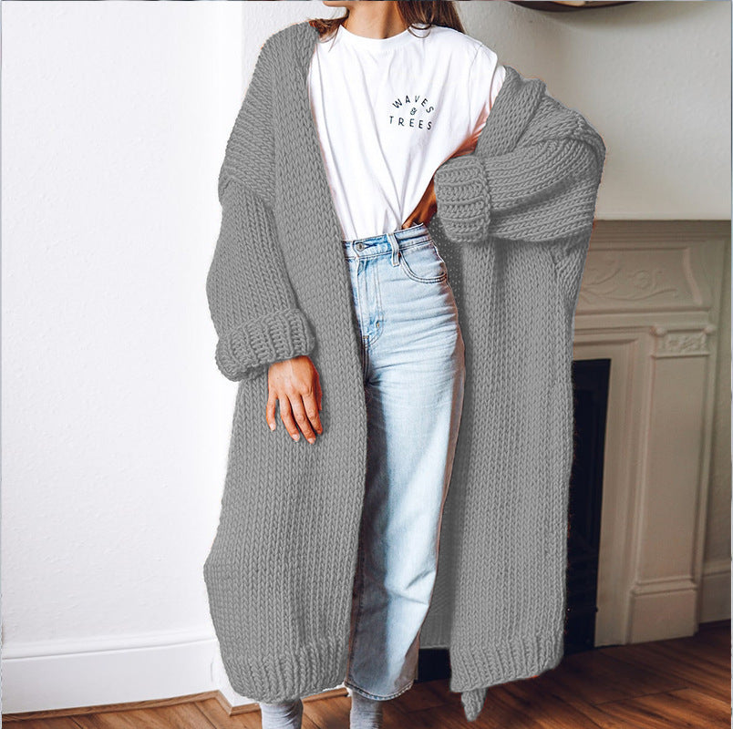 Damen Großer Strickmantel mit tiefen Taschen und voluminösen Ärmeln Stalluxe