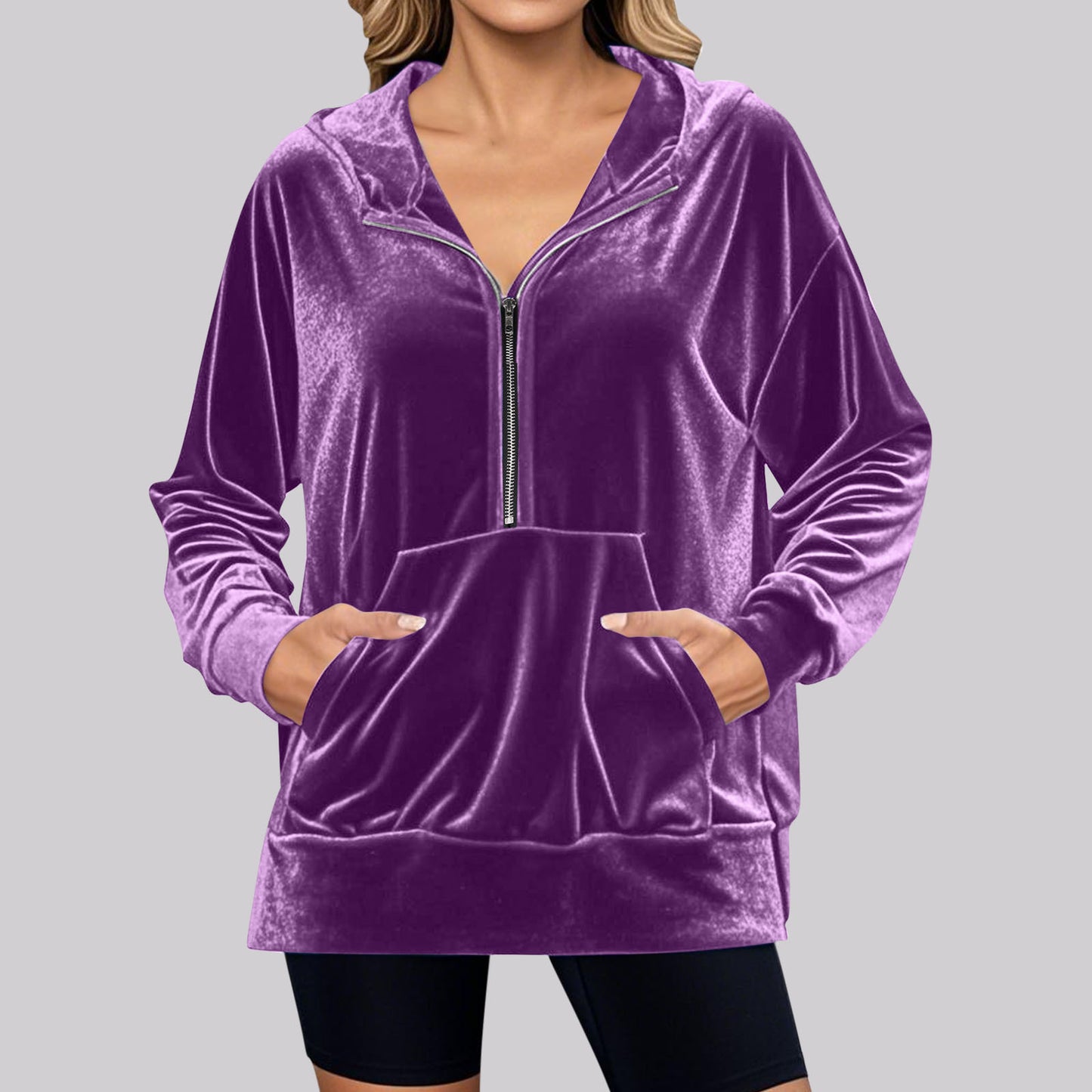 Damen Hochwertiger Kapuzenpullover aus Samt mit Reißverschluss Stalluxe