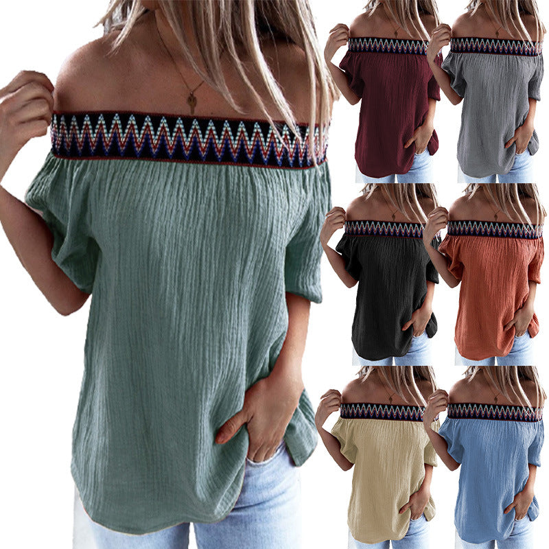 Damen Off-Shoulder Bluse mit dekorativem Ethnomuster Stalluxe