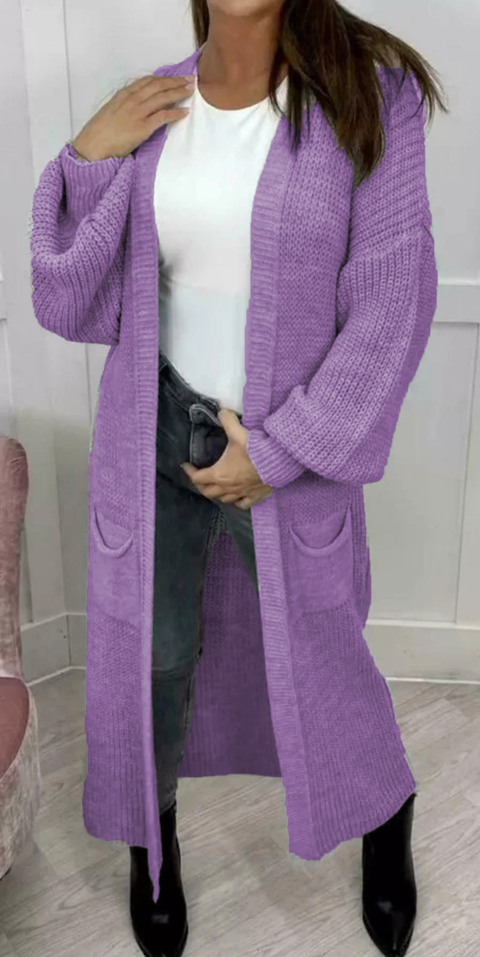 Damen Langer Strickcardigan mit strukturierter Maschenoptik und praktischen Taschen Stalluxe