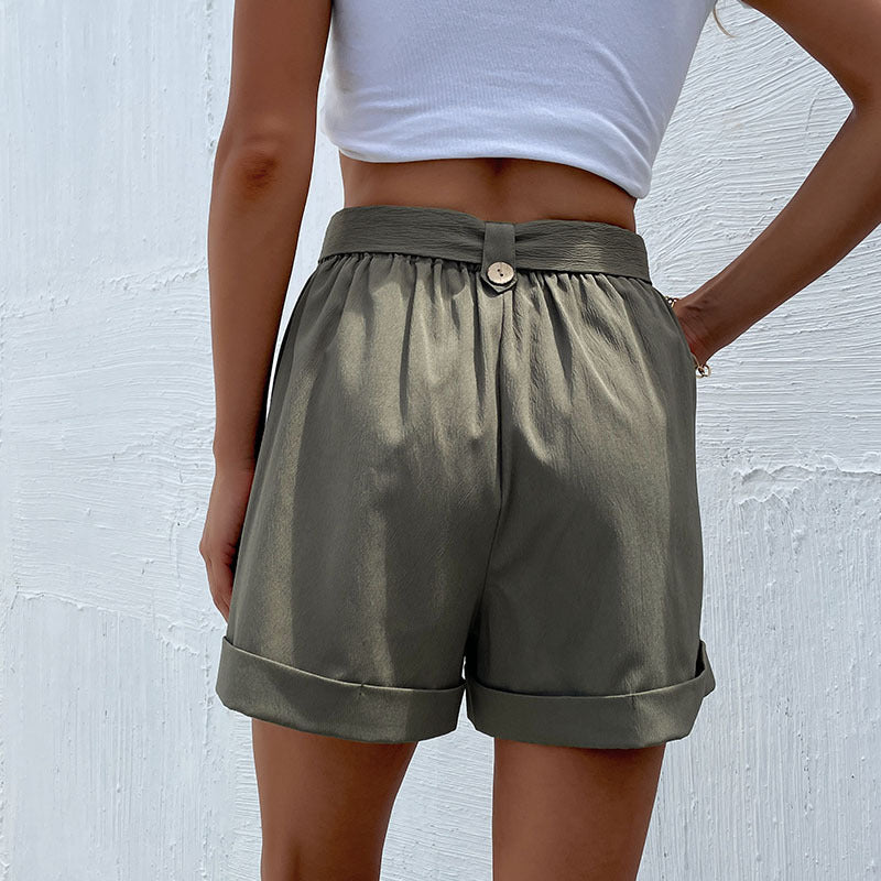 Damen elegante Bundfalten-Shorts mit Gürtel Stalluxe