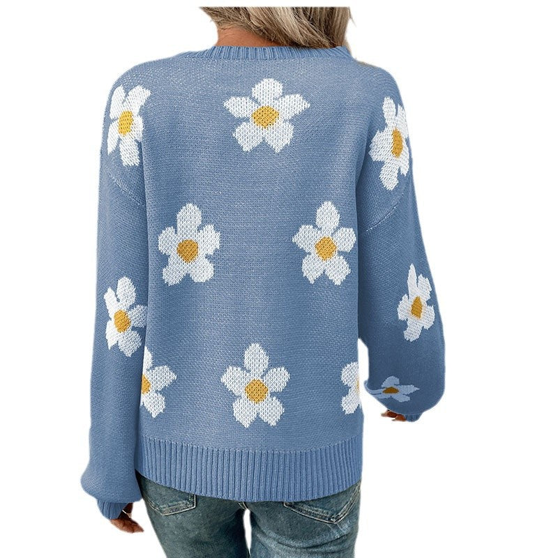 Damen Strickpullover mit floralen Akzenten und weitem Schnitt Stalluxe