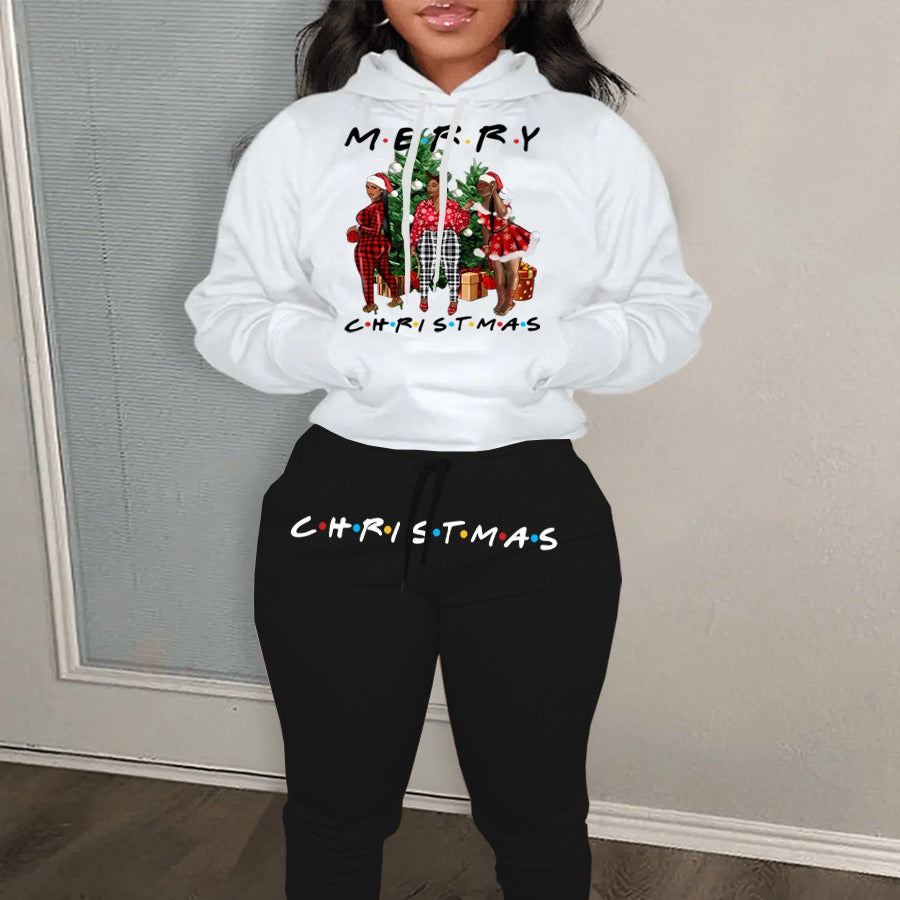 Damen Weihnachts Hoodie und Jogginghose Set mit festlichem Grafikdesign Stalluxe