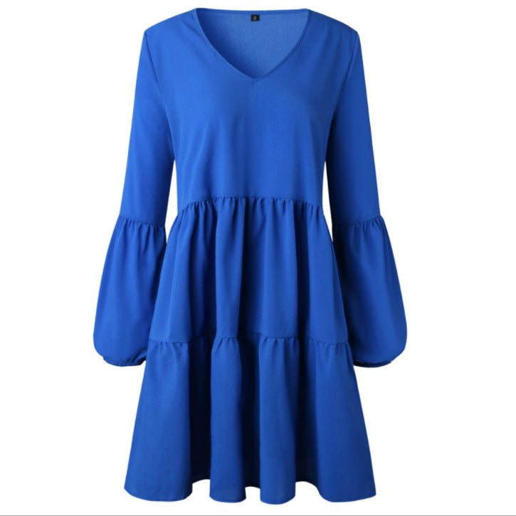 Damen fließendes Sommerkleid mit V-Ausschnitt und voluminösen Ärmeln Stalluxe