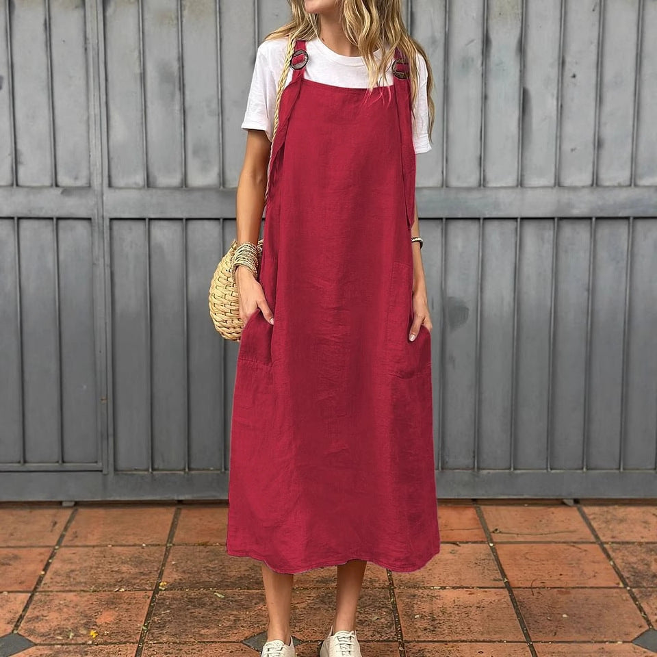 Damen Leichte Leinenkleid mit Taschen Stalluxe