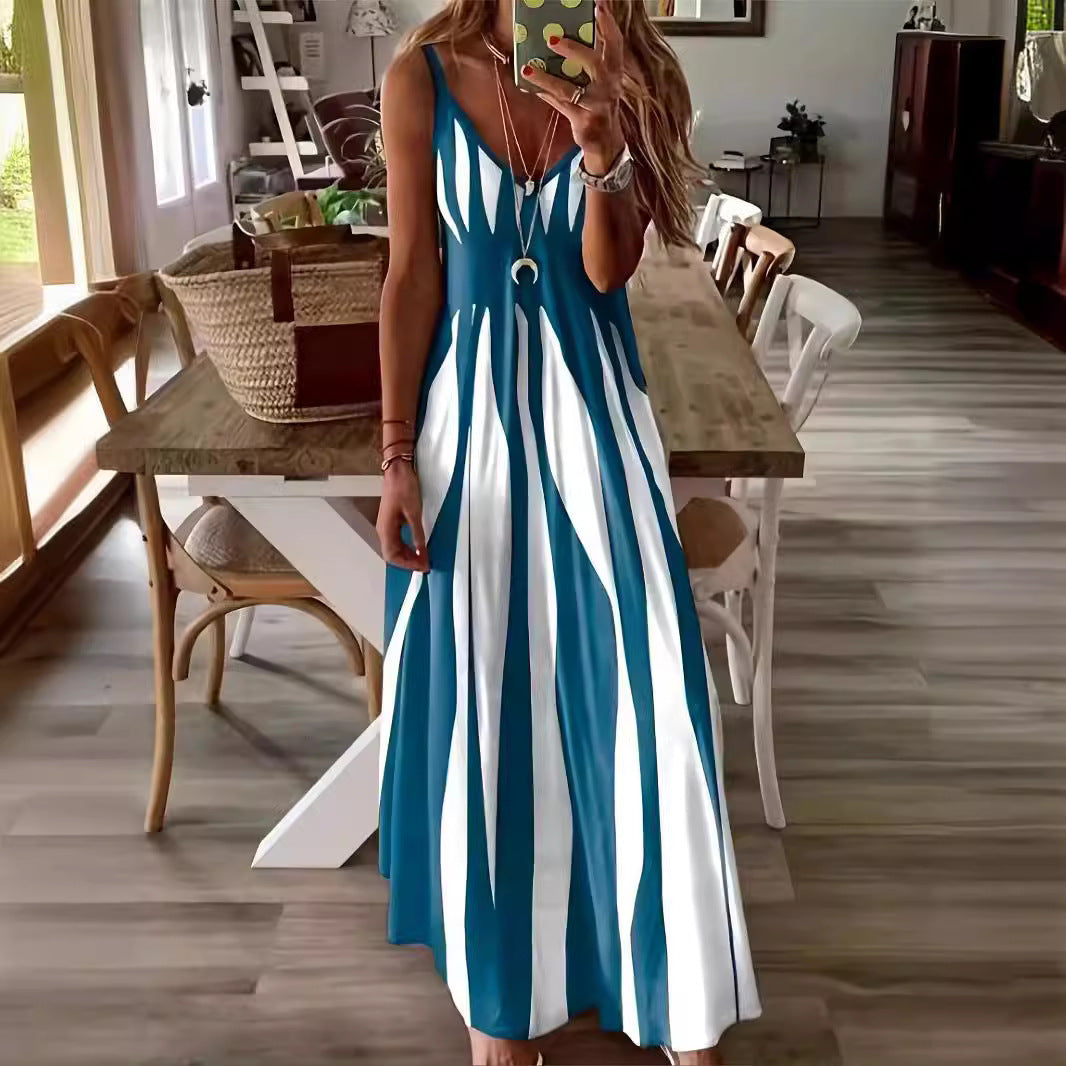 Damen Maxikleid mit modischem Streifenmuster und raffiniertem V-Ausschnitt Stalluxe