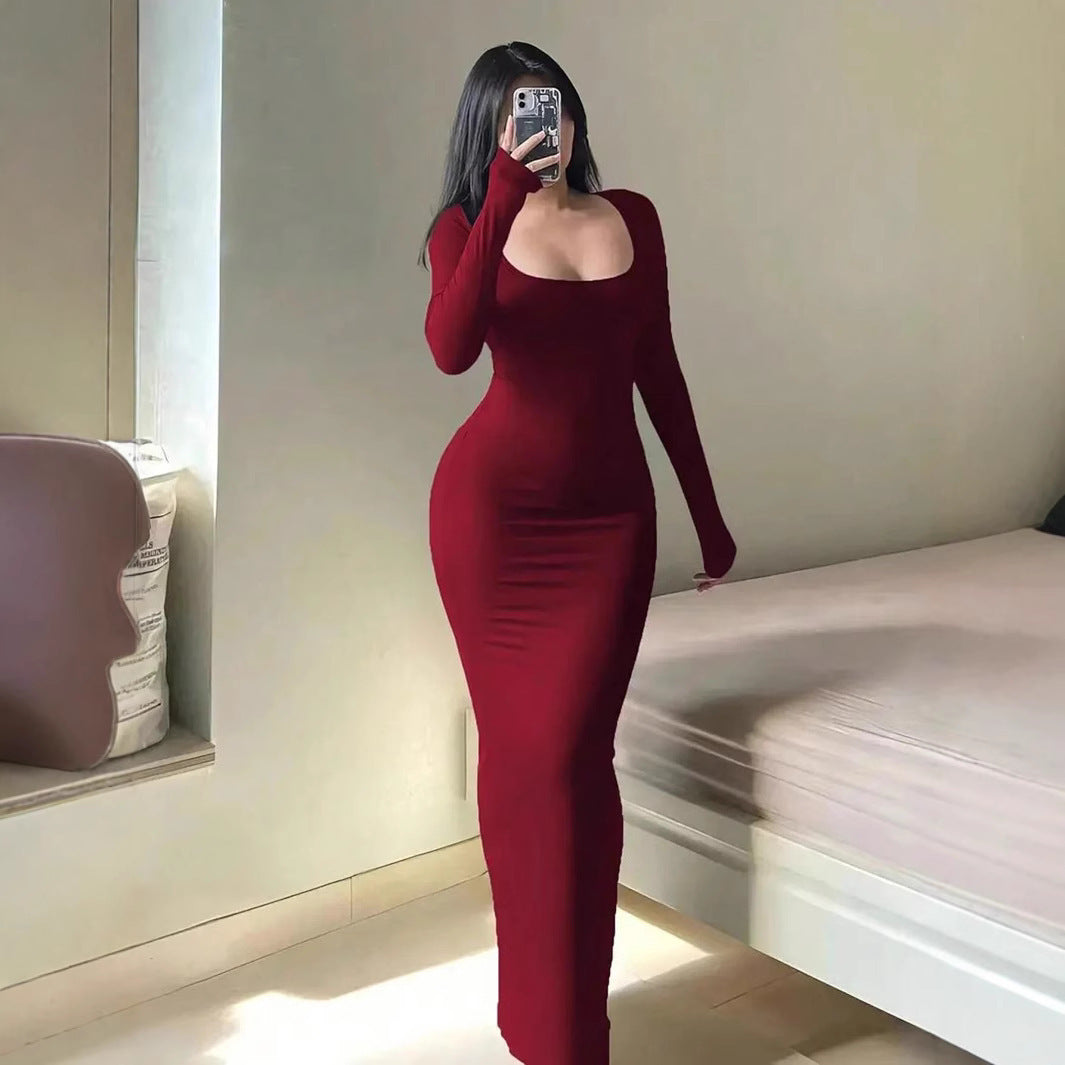 Damen Elegantes langes Abendkleid mit modernen Ärmeln und Taschen Stalluxe