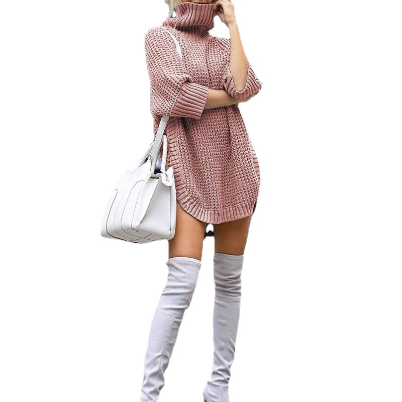 Damen Strickkleid mit hohem Kragen und modischem Oversized-Schnitt Stalluxe