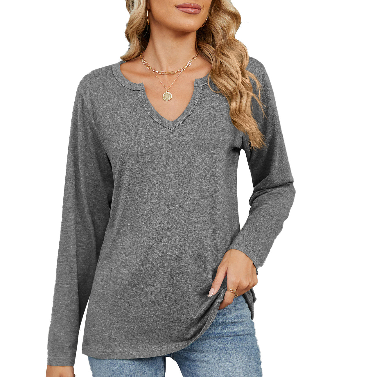 Damen Langarmshirt mit modischem V-Ausschnitt und lässiger Passform Stalluxe
