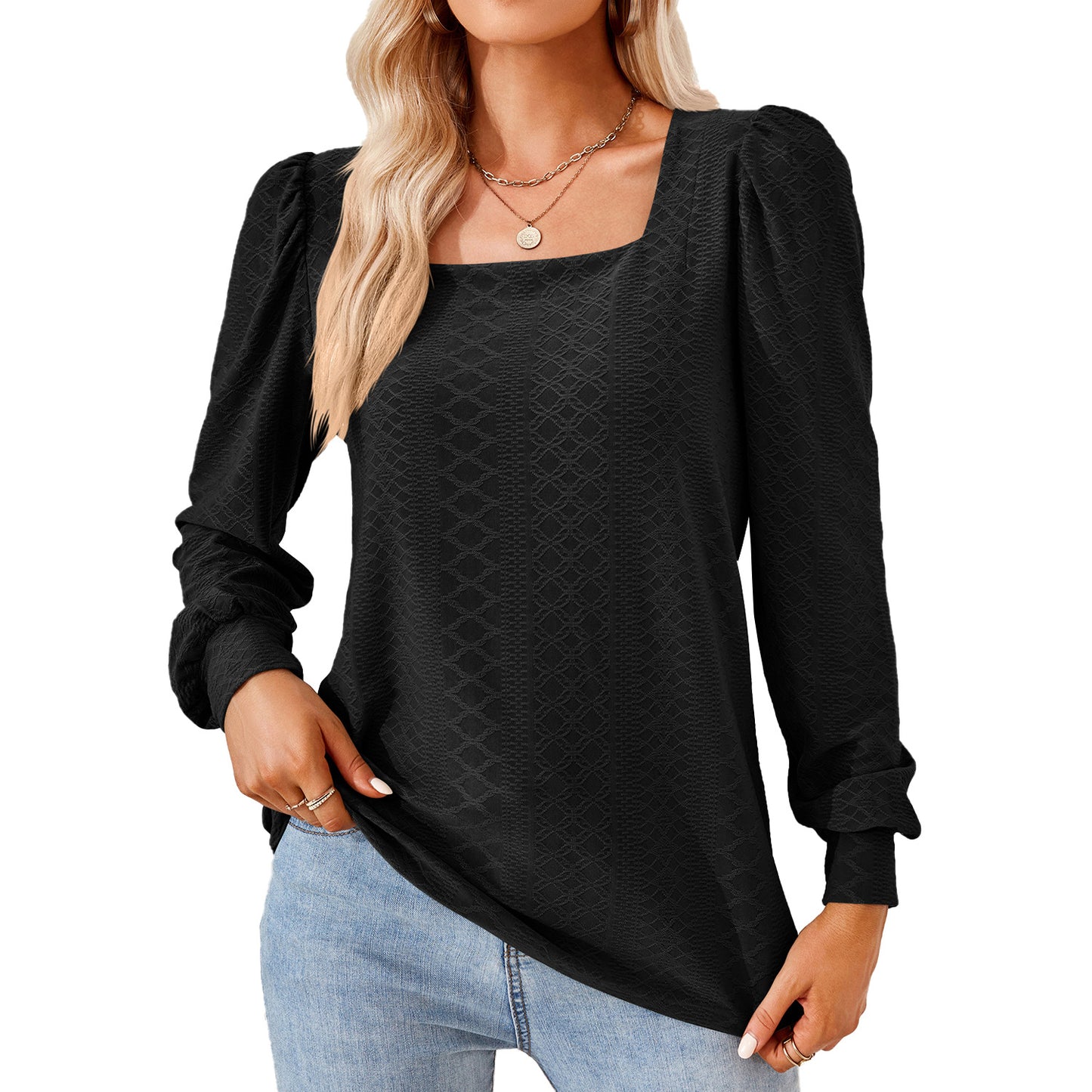 Damen Leichtes Blusenshirt mit eleganten Puffärmeln und strukturiertem Design Stalluxe