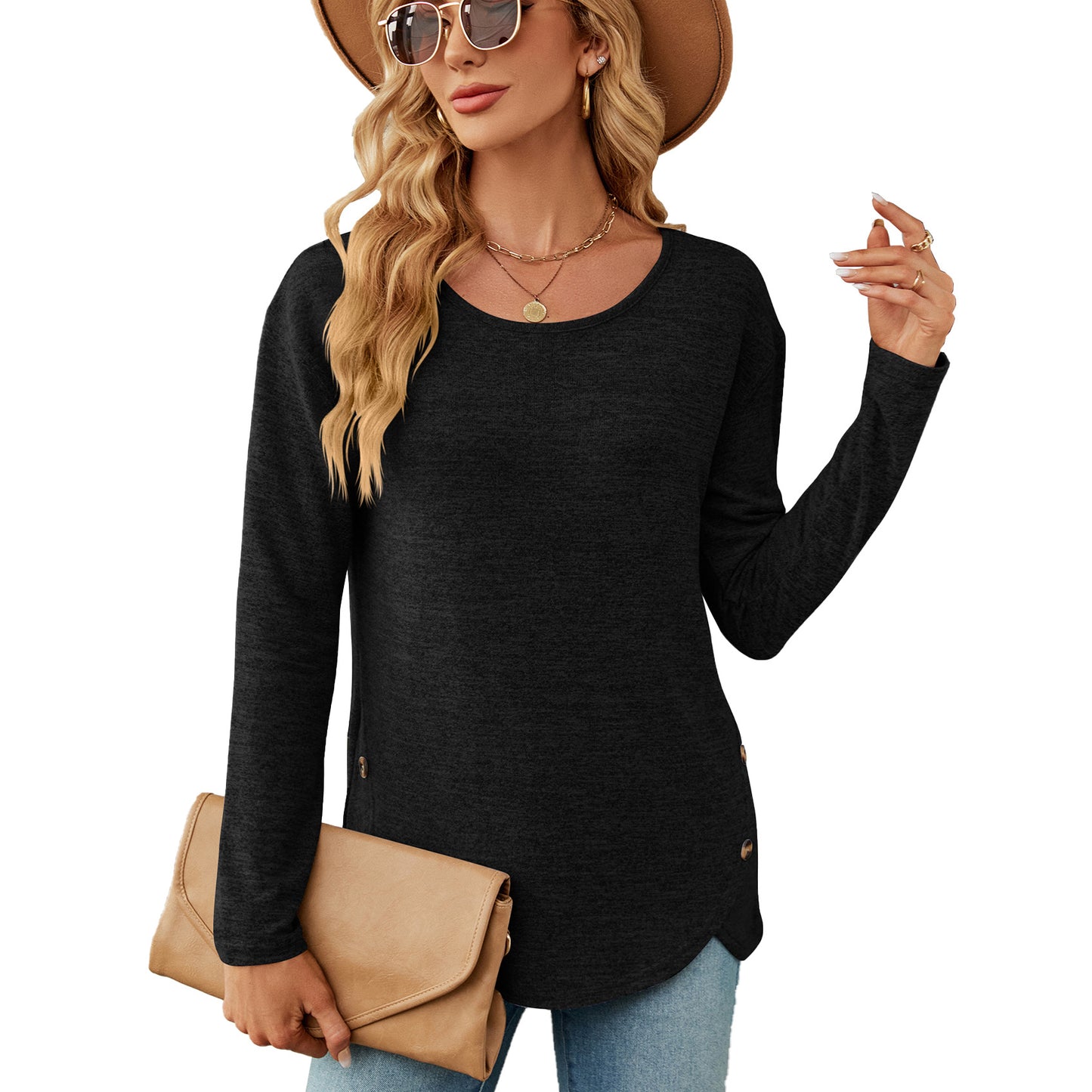 Damen lässiges Longsleeve Oberteil mit modernen Knopfdetails Stalluxe