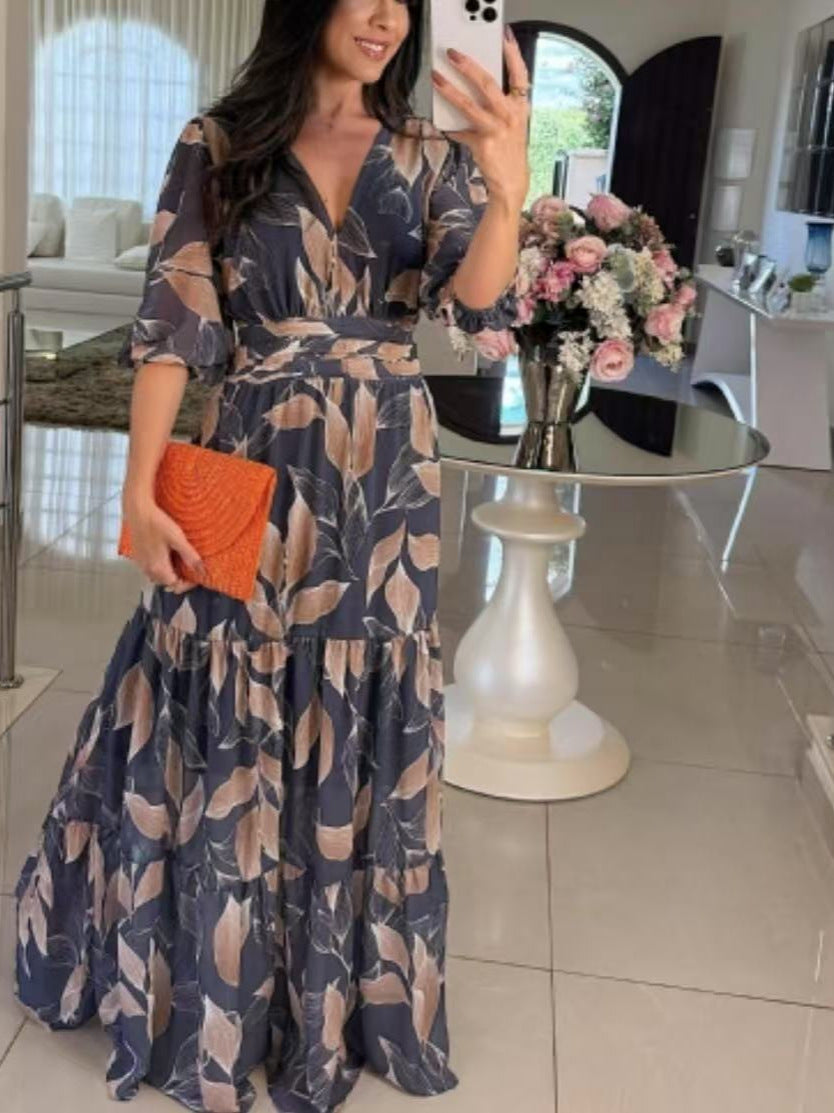 Damen Luftiges Maxikleid mit floralen Details und voluminösen Ärmeln Stalluxe